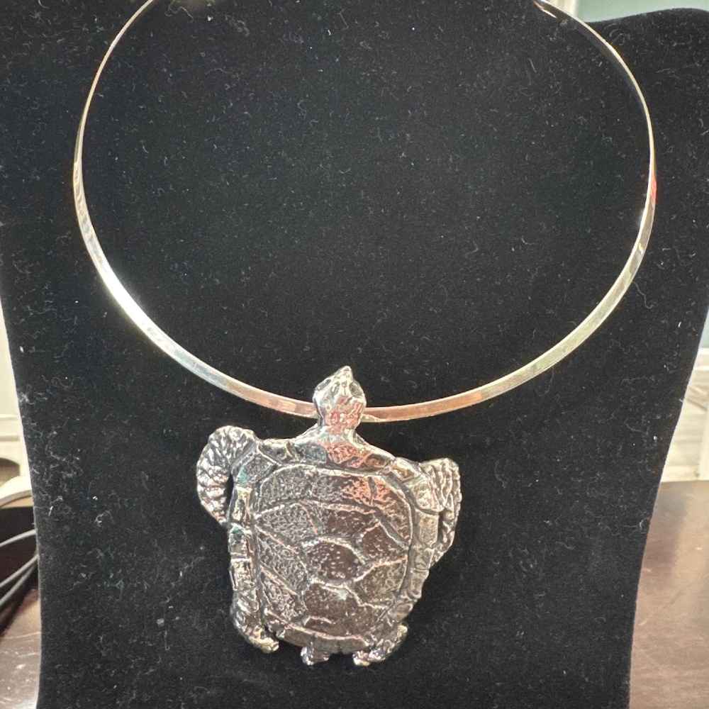Sterling silver handcrafted pendant w/sterling choker slide necklace